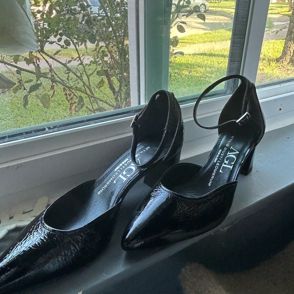 AGL Patent Black Ankle Strap Heels